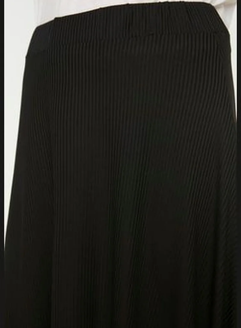 trendyol Black Ruffle Asymmetrical High Waist Midi Stretch Knitted Skirt TWOAW20ET0440