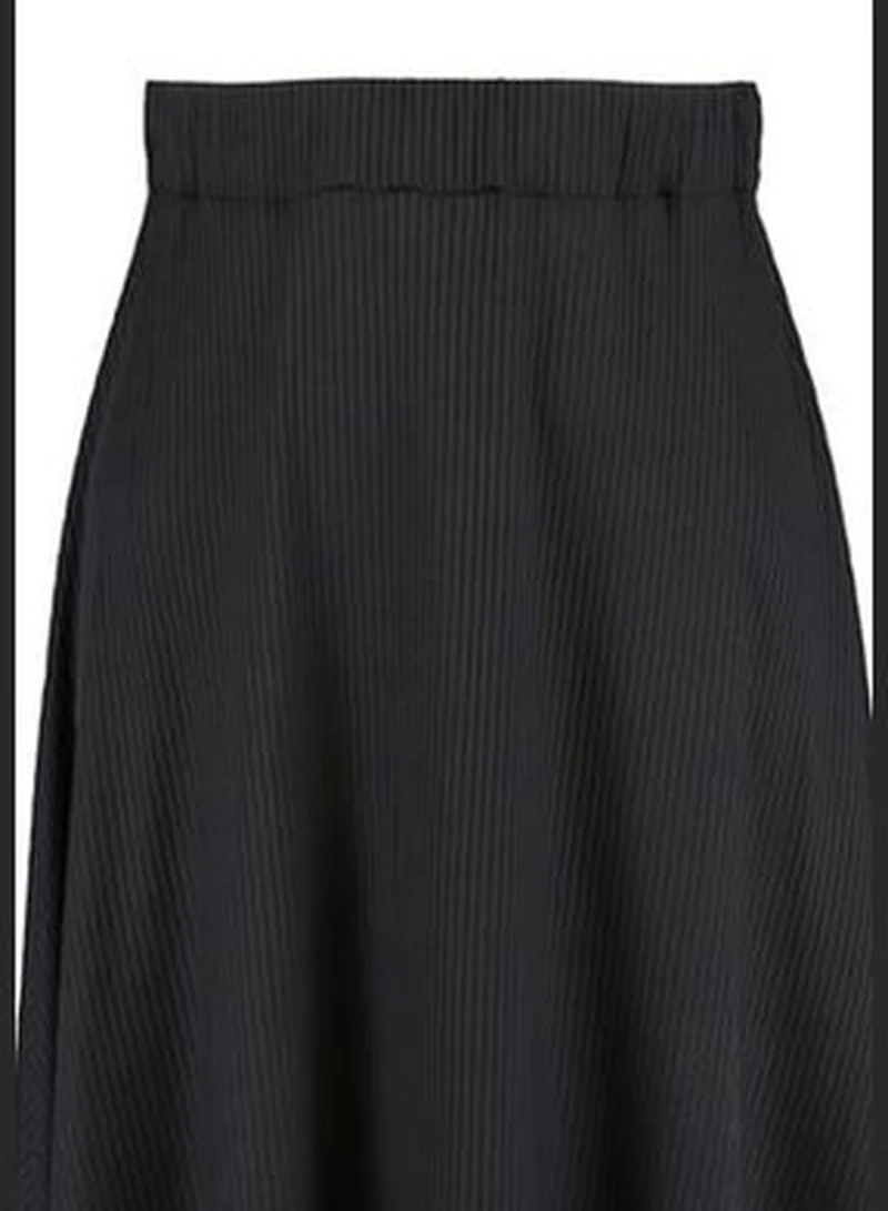 trendyol Black Ruffle Asymmetrical High Waist Midi Stretch Knitted Skirt TWOAW20ET0440