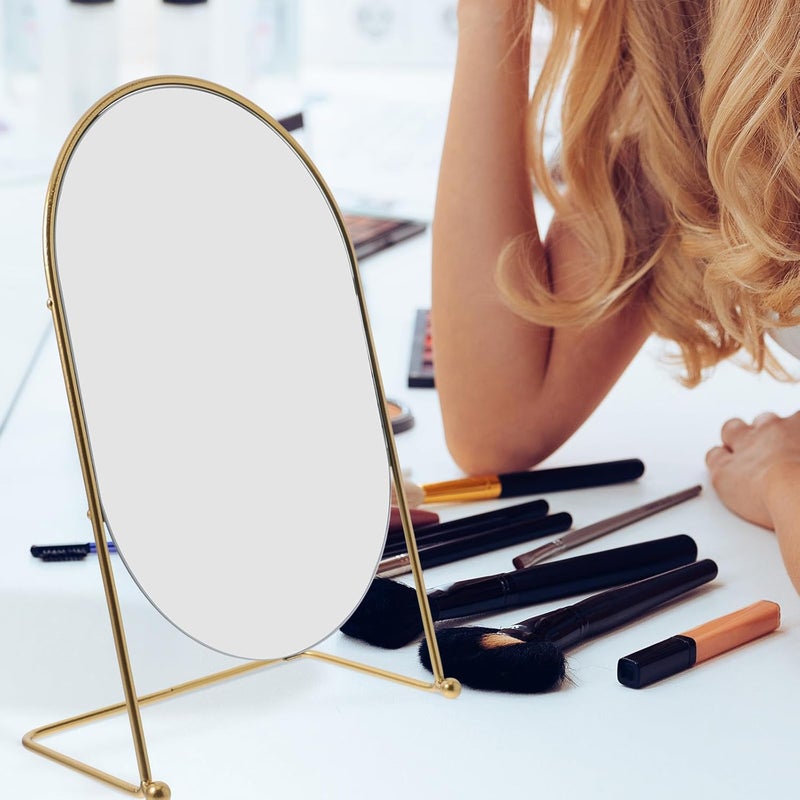 Golden Oval 13-inch Vanity Mirror for Bedroom Desk with Metal Stand, High-Definition Personal Makeup Mirror for Daily Use and Dressing Table - Image 3