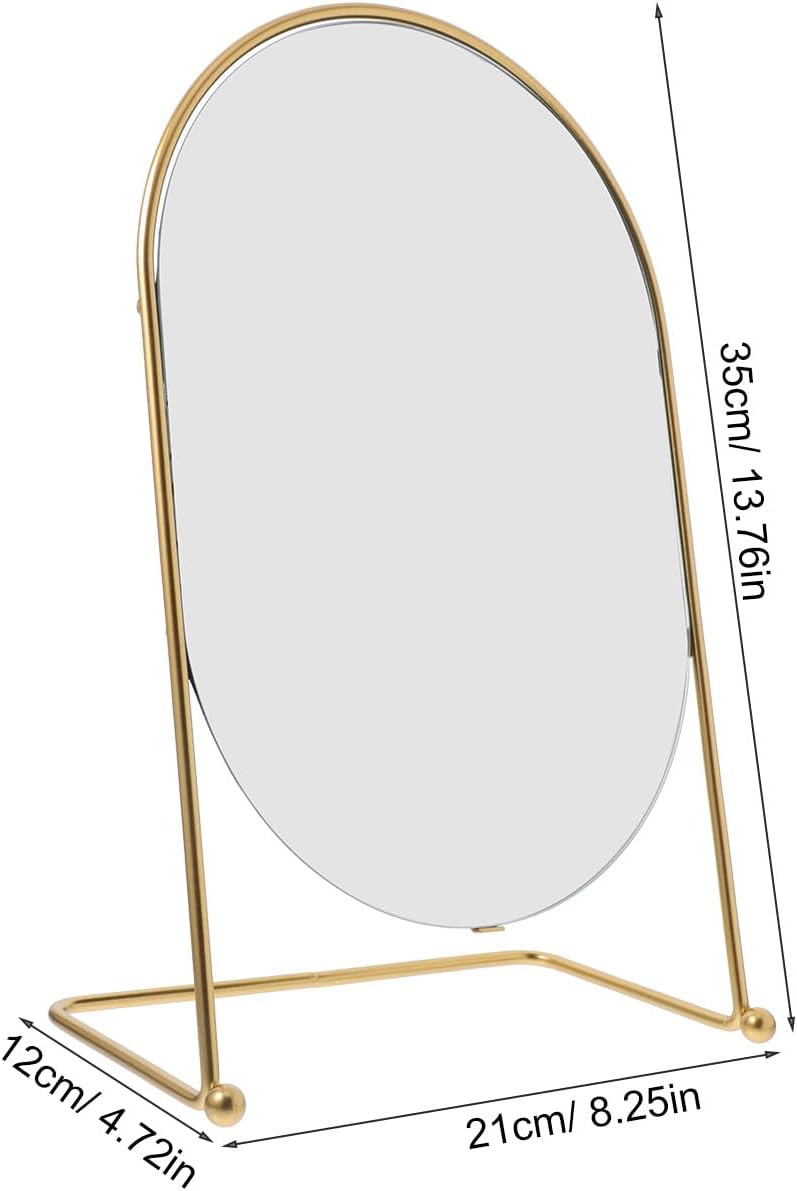 Golden Oval 13-inch Vanity Mirror for Bedroom Desk with Metal Stand, High-Definition Personal Makeup Mirror for Daily Use and Dressing Table - Image 2