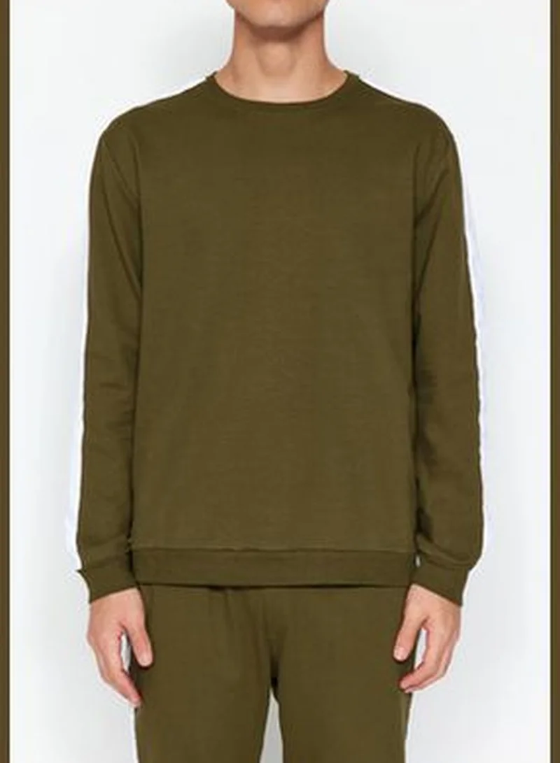 trendyol Men's Dark Green Striped Knitted Pajamas Set THMAW21PT0828