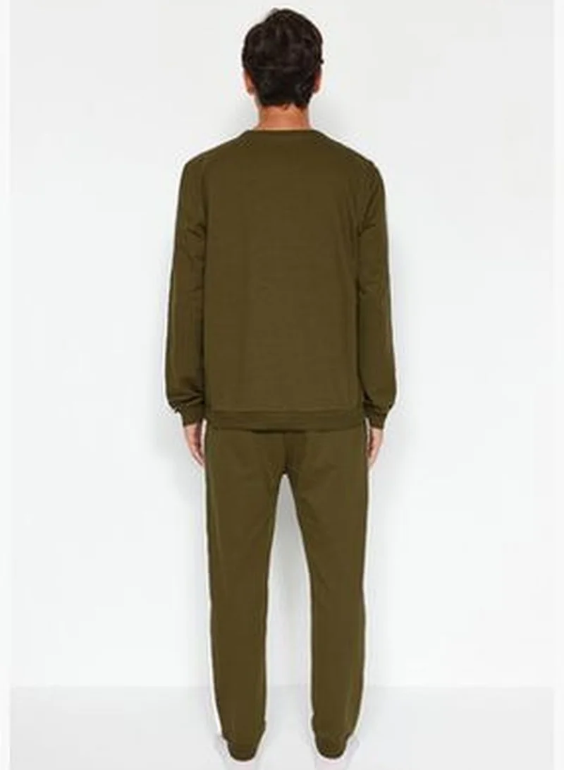 trendyol Men's Dark Green Striped Knitted Pajamas Set THMAW21PT0828