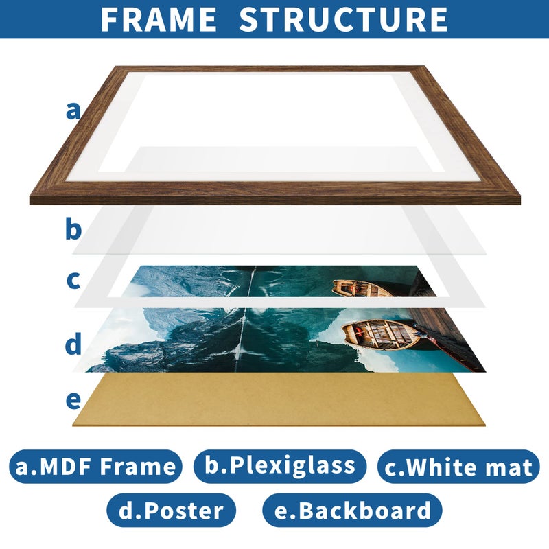 Hongkee 24x36 Poster Frame Set of 2, Rustic Brown Wood Style - Display 20x30 Picture with Mat or 24 x 36 Poster without Mat, Wall Mounting Horizontal and Vertical - Image 4