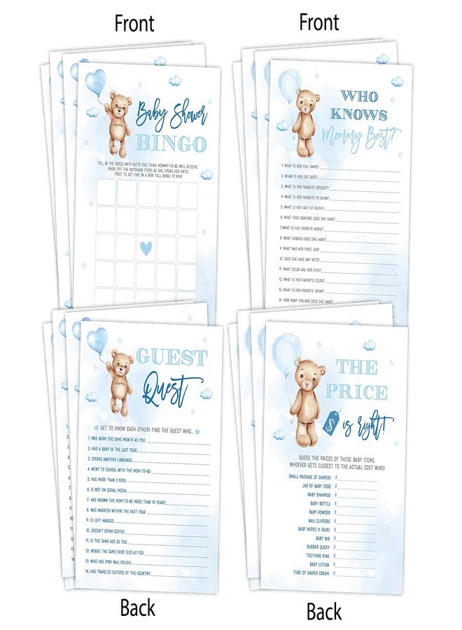 يور ماين إيفينت برينتس ألعاب حفل استقبال مولود ذكر من Your Main Event Prints، تتضمن: لعبة "Can Bearly Wait Blue Sky Bingo"، لعبة "Find The Guest"، لعبة "The Price is Right"، لعبة "Who Knows Mommy Best"، 25 لعبة من كل نوع. - Image 2