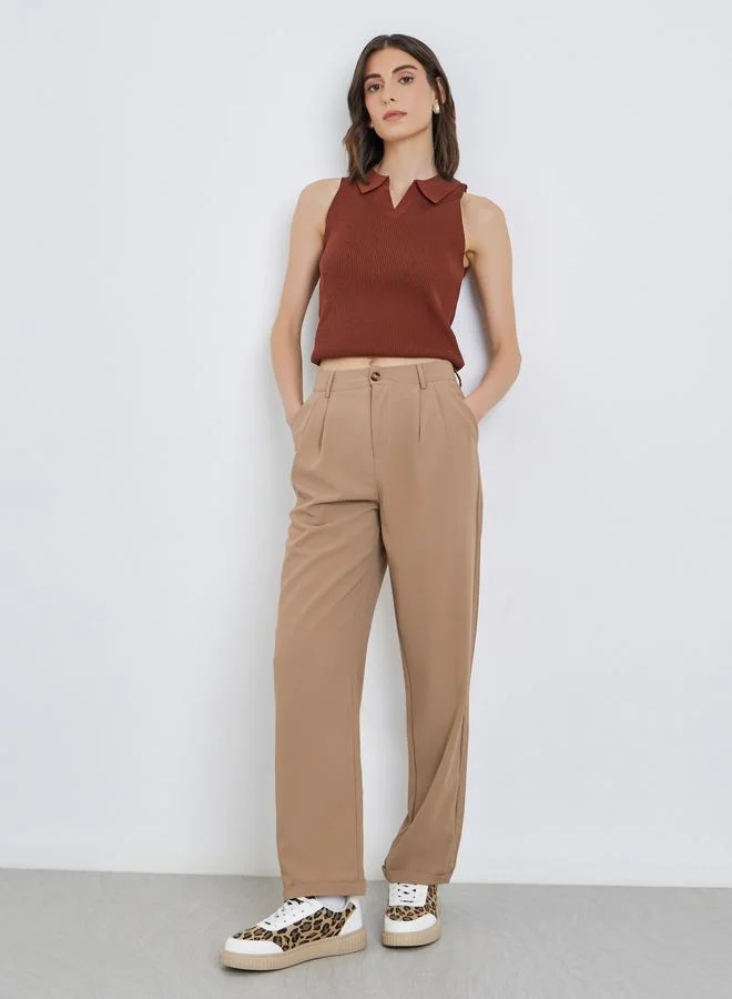 تايك تو Take Two Plain Mid Rise Pocket Detail Pants