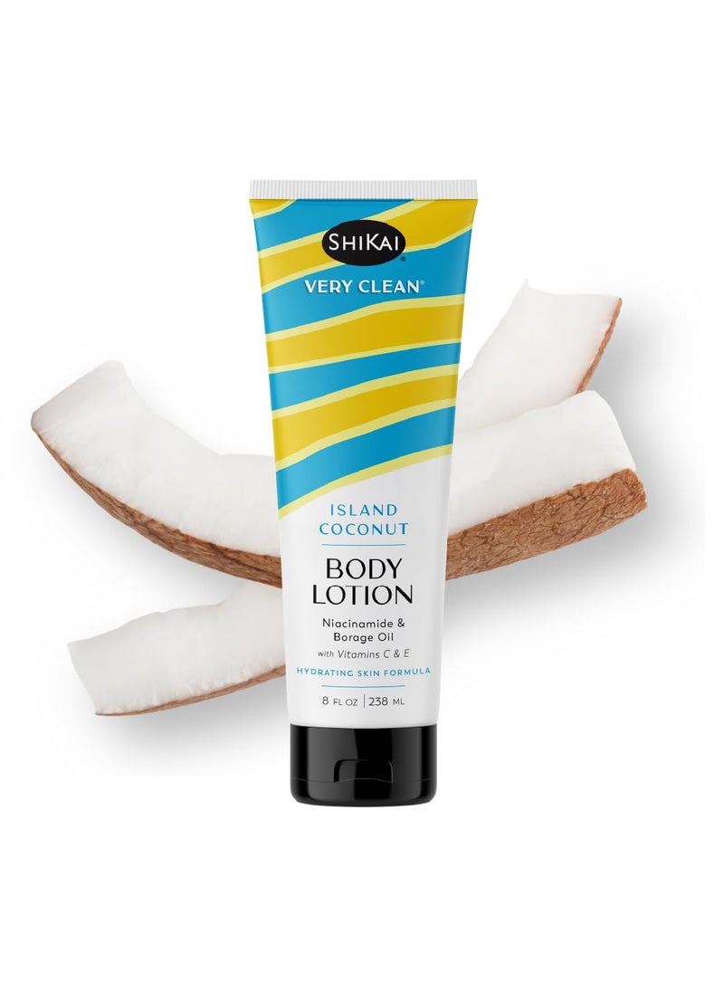 SHIKAI ShiKai Very Clean Body Lotion Island Coconut 8 oz  Hydrating Skin Moisturizer for Dry Skin  With Niacinamide Borage Oil and Vitamin C  E 