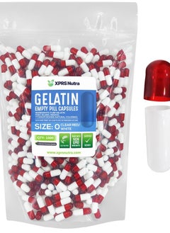 XPRS Nutra Size 0 Empty Capsules - 1000 Count Empty Gelatin Capsules - Empty Pill Capsules - DIY Capsule Filling - Pure Bovine Pill Capsules Empty Gel Caps (Clear Red/White)  - Image 1