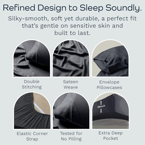 Olive + Crate Tencel Lyocell Eucalyptus California King Sheets - Cooling Tencel Sheets for Hot Sleepers with 18 Inch Deep Pocket Fit - Charcoal 4-Piece Set - Image 5