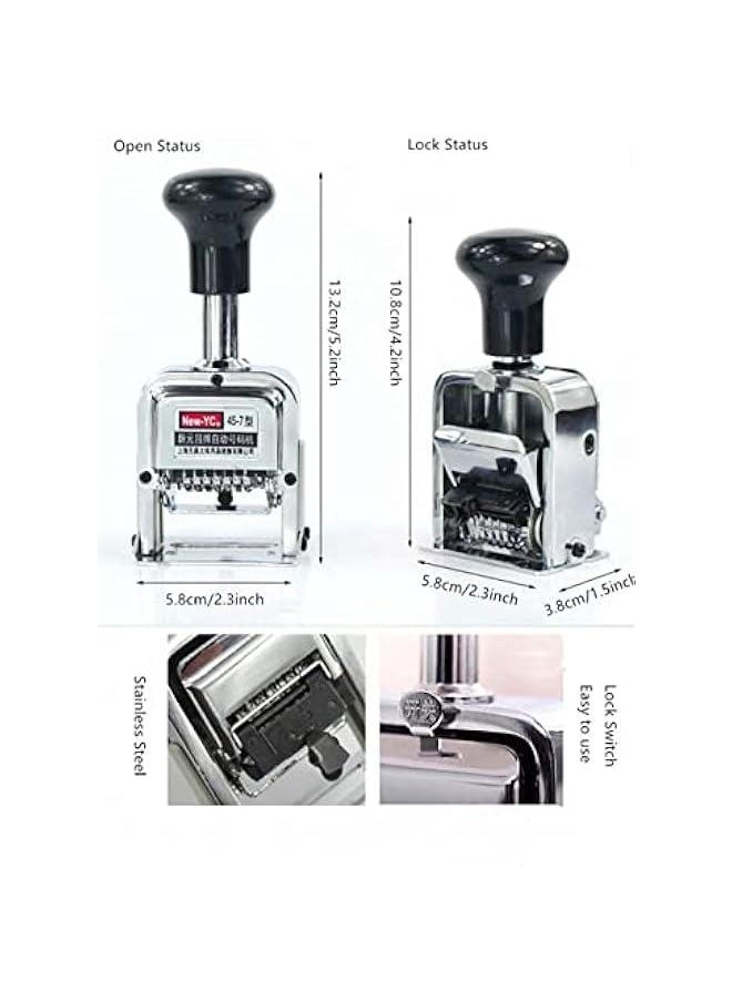Generic - Self Inking Number Stamp 7 Digits Automatic Numbering Machine Metal Number Stamps Kit Home Office School Desktop Stationery for Numbering Consecutive, Duplicate with Digit Pen and Ink Pad - Image 1