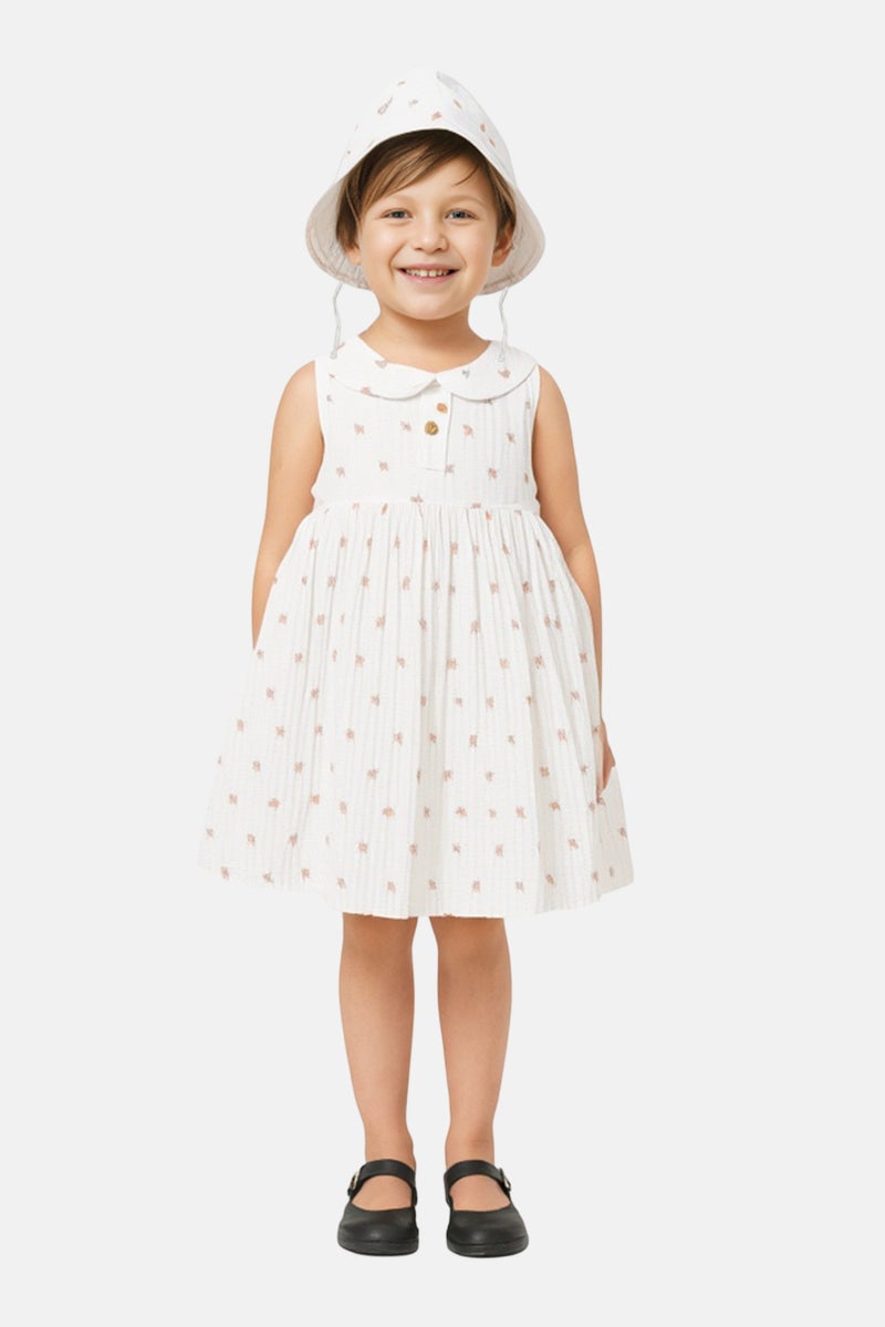 Rock-A-Bye Baby Boutique Toddlers Girl 2 Pcs Allover Print Dress With Hat, Mutlicolor - Image 1