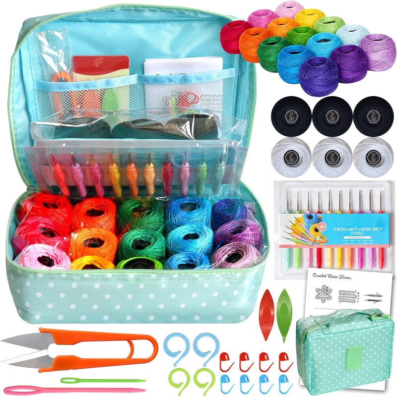 colored bird 21 PCS Size 8 Cotton Crochet Thread with kit in Ball Craft Yarn for Knitting and Crochet Perfect Beginner Kit - Image 1