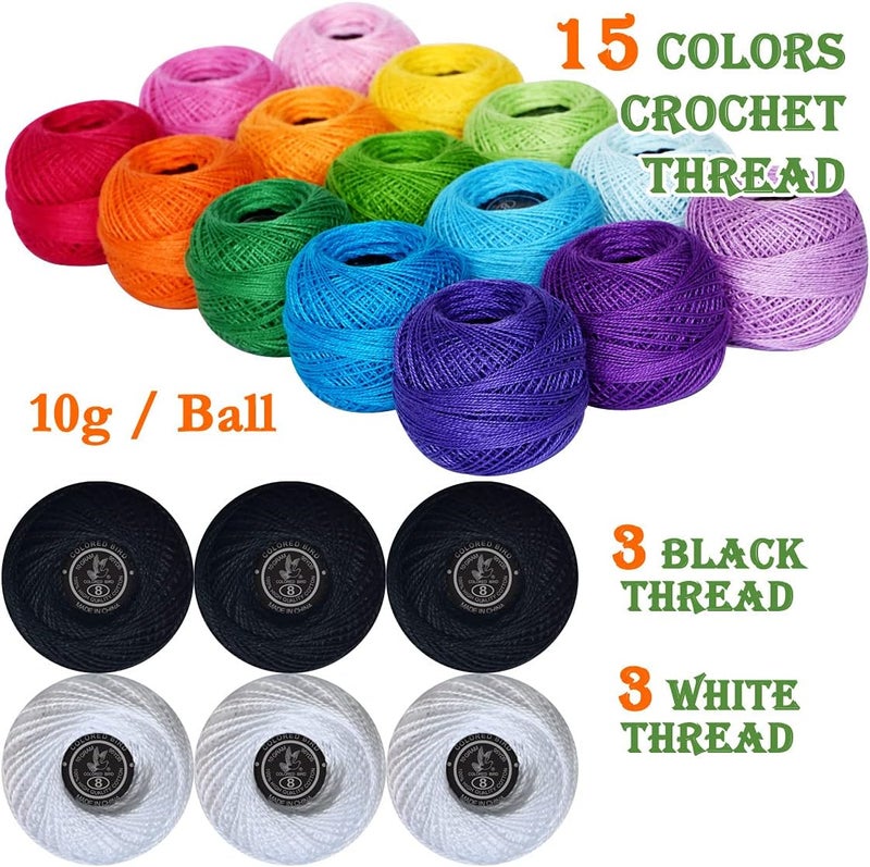 colored bird 21 PCS Size 8 Cotton Crochet Thread with kit in Ball Craft Yarn for Knitting and Crochet Perfect Beginner Kit - Image 4