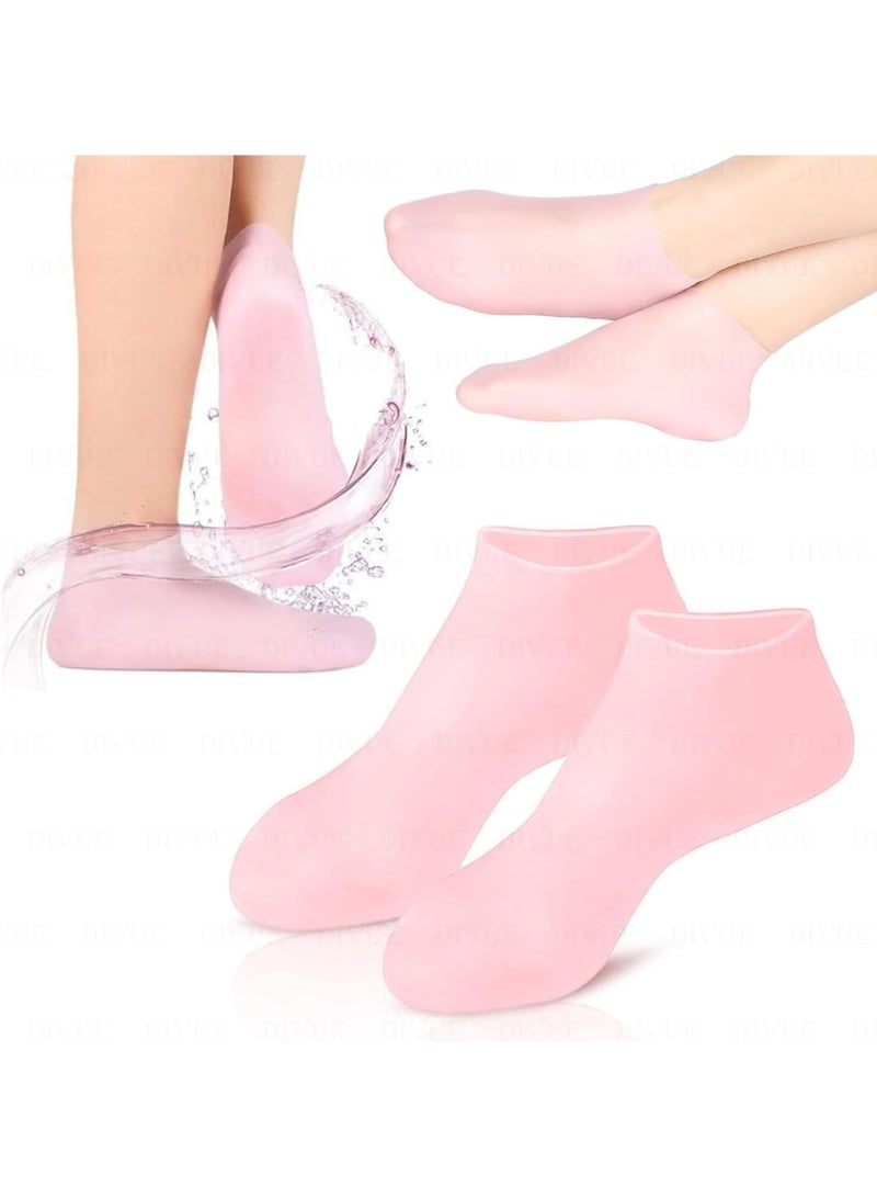 1 زوج من جوارب سيليكون مرطبة للقدمين – جوارب جل ناعمة مانعة للانزلاق لعلاج تشققات وجفاف القدمين مع الألوفيرا للعناية بالقدم بعد الباديكير للنساء - Image 1