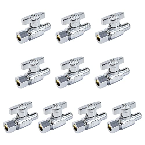 VINTEX Straight Stop Valve 10 Pack, 1/2" Pex x 3/8" OD Compression Shut Off Valve with 10 Pieces Stainless Steel Clamps Rings, Pex, CVPC - Image 1