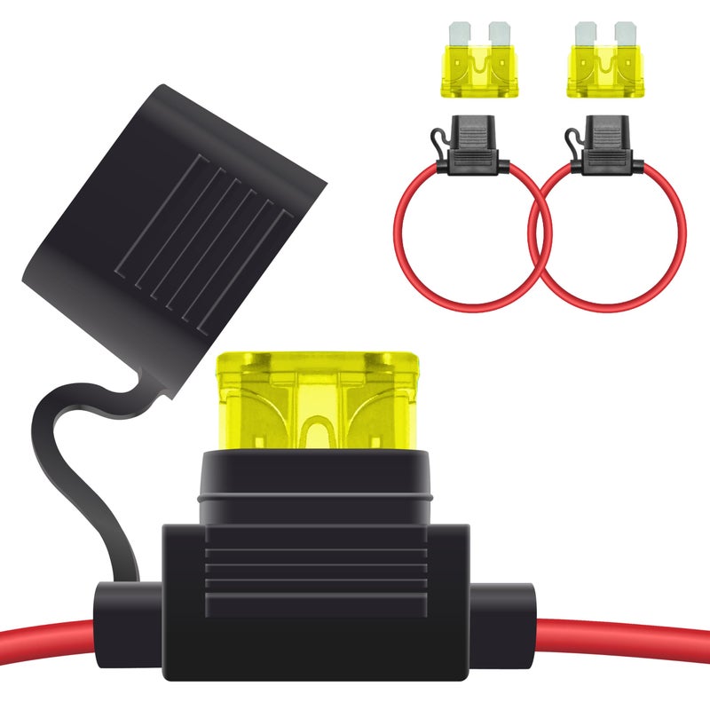 ecocstm 2 PCS Inline Fuse Holders 12V, 14 AWG Car Gauge Inline Fuses, Waterproof Fuse Holder with 20A ATC/ATO Standard Blade Fuses for Automotive, Marine, Golf Cart Lighting, Electrical Circuits - Image 1