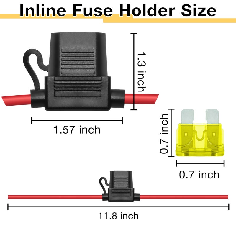 ecocstm 2 PCS Inline Fuse Holders 12V, 14 AWG Car Gauge Inline Fuses, Waterproof Fuse Holder with 20A ATC/ATO Standard Blade Fuses for Automotive, Marine, Golf Cart Lighting, Electrical Circuits - Image 2