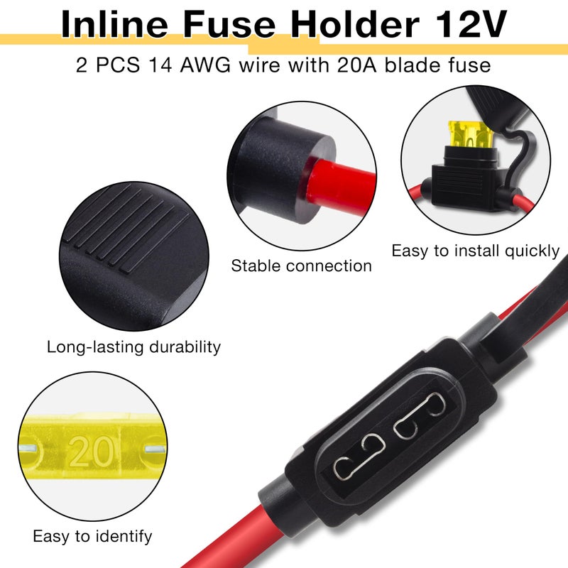 ecocstm 2 PCS Inline Fuse Holders 12V, 14 AWG Car Gauge Inline Fuses, Waterproof Fuse Holder with 20A ATC/ATO Standard Blade Fuses for Automotive, Marine, Golf Cart Lighting, Electrical Circuits - Image 4