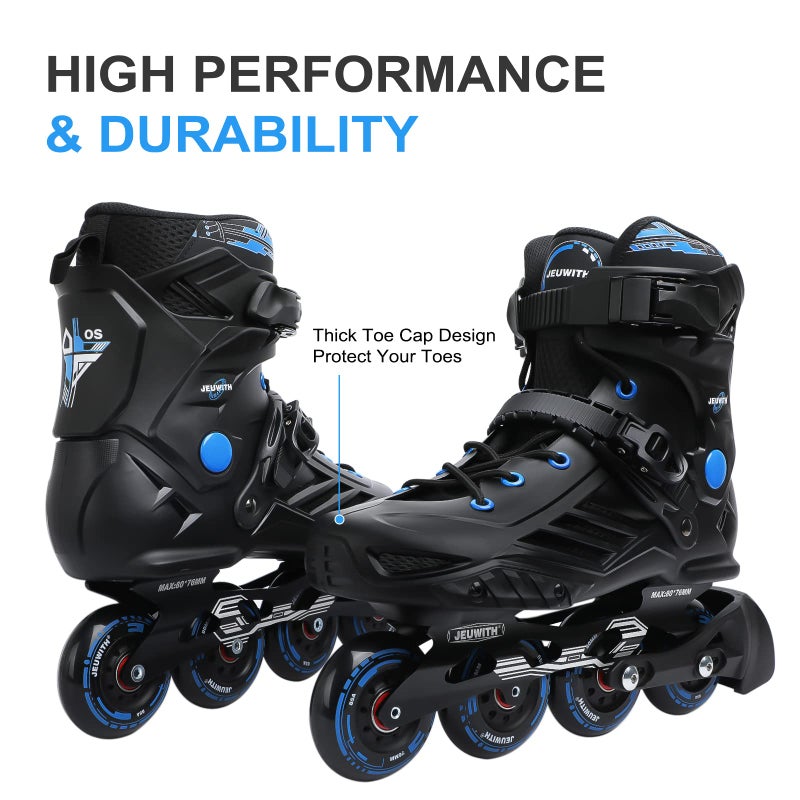 JEUWITH Inline Skates for Women Men, Outdoor Street Blades Roller Adult Male Female, Professional Fitness Roller Skates Blades for Unisex (Black&Blue) Men5.5-6/Women6.5-7/24.6cm - Image 5