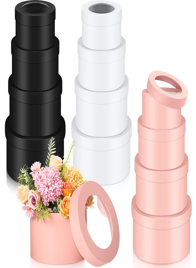 Weekgrat Set of 12 Round Flower Boxes with Clear Lids 4 Assorted Sizes Gift Boxes for Flower Arrangements Nesting Round Gift Box for Valentine Mother's Day Bridesmaids Wedding Birthday - Image 1