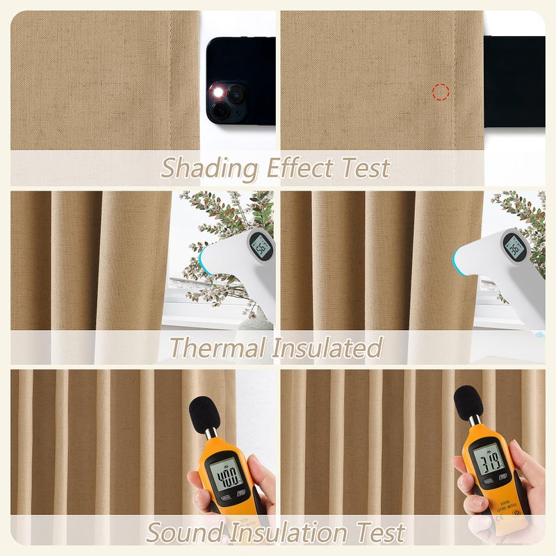 Guken 100% Blackout Linen Curtains 84 Inch Length 2 Panels Set for Living Room Bedroom Back Tab Thermal Insulated Black Out Linen Drapes Room Darkening Window Curtains 84 Inches Long,Camel Brown - Image 5