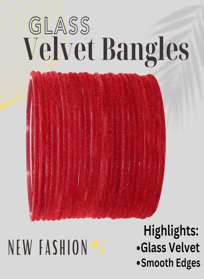LAVAZZA Glass Bangles For Women and Girls | chudi set red | glass bangles red | velvet bangles | red glass Bangles for women 2.6 | Kaanch ki Chudiyan | Stylish Women's bangles-, (Red-2.6) - Image 5