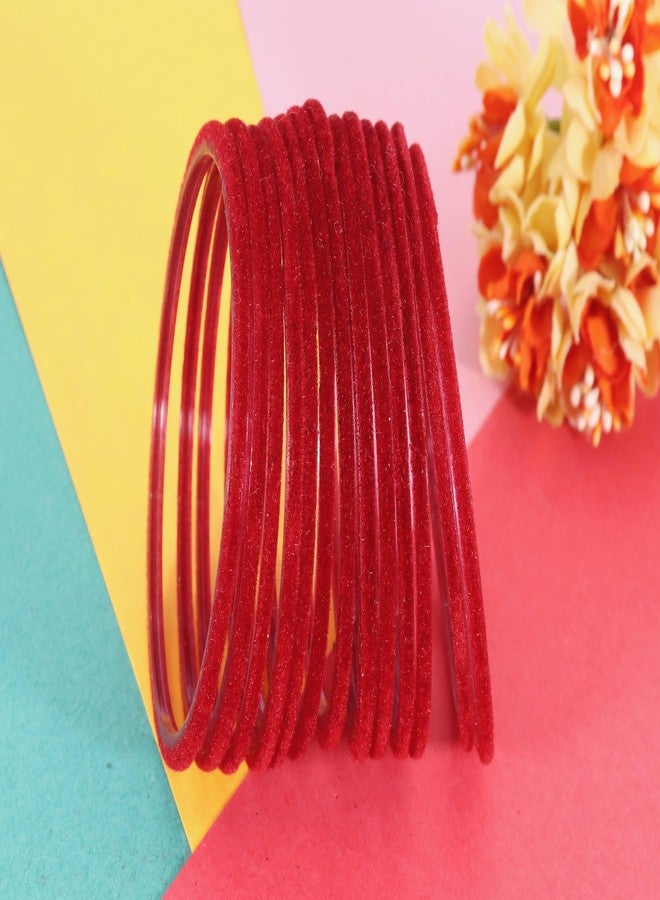 LAVAZZA Glass Bangles For Women and Girls | chudi set red | glass bangles red | velvet bangles | red glass Bangles for women 2.6 | Kaanch ki Chudiyan | Stylish Women's bangles-, (Red-2.6) - Image 3