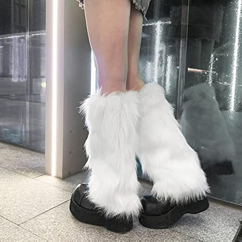Womens Faux Fur Furry Leg Warmers - Image 4
