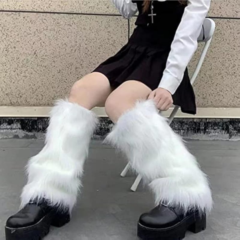 Womens Faux Fur Furry Leg Warmers - Image 2