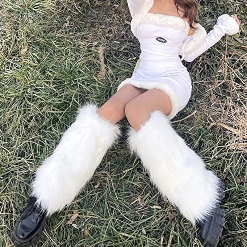 Womens Faux Fur Furry Leg Warmers - Image 3
