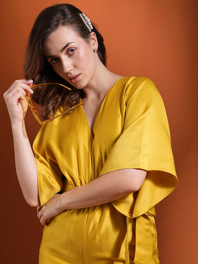 globus Globus Women Bright Ideas Kimono Sleeves Waist Tie-Up Satin Basic Jumpsuit  - Image 5