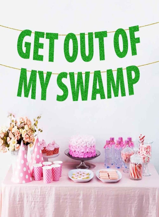SWEETTALA Get Out of My Swamp Bunting Banner, Birthday Bunting Decor, Funny Housewarming Party Decorations Green Glitter - Image 3