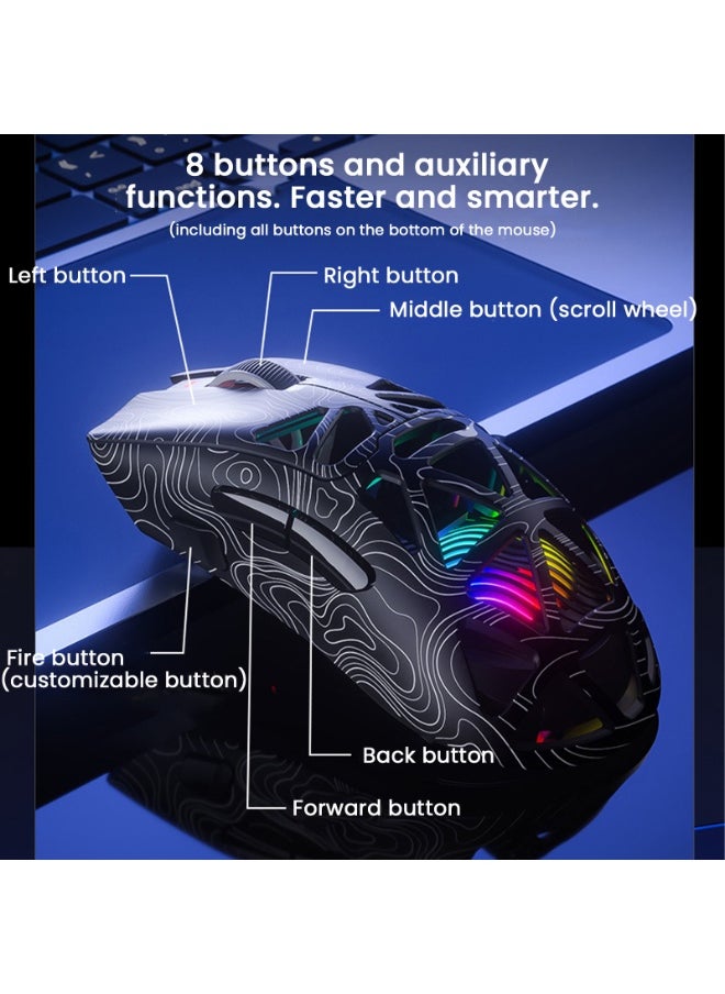 UCHUANG G11 Lightweight Wireless Gaming Mouse,Tri-Mode(2.4G/USB-C Wired/Bluetooth),6 Backlight Effects,6 DPI Adjustable up to 22000,PAW3311 Optical Sensor,400mAh Long Battery,8 Buttons for PC/Laptop/Win/Mac(Black)  - Image 4