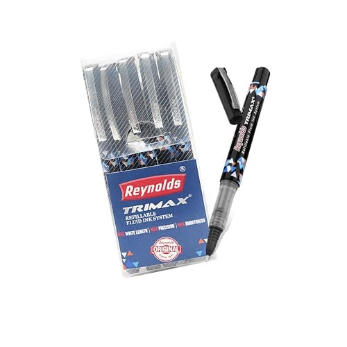 Reynolds TRIMAX RollerBall Pen SET - 5 PENS BLACK | ROLLER BALL PEN FOR WRITING | PEN FOR STUDENTS & OFFICE STATIONERY | 0.5 mm TIP SIZE - Image 1