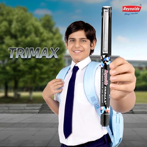 Reynolds TRIMAX RollerBall Pen SET - 5 PENS BLACK | ROLLER BALL PEN FOR WRITING | PEN FOR STUDENTS & OFFICE STATIONERY | 0.5 mm TIP SIZE - Image 3