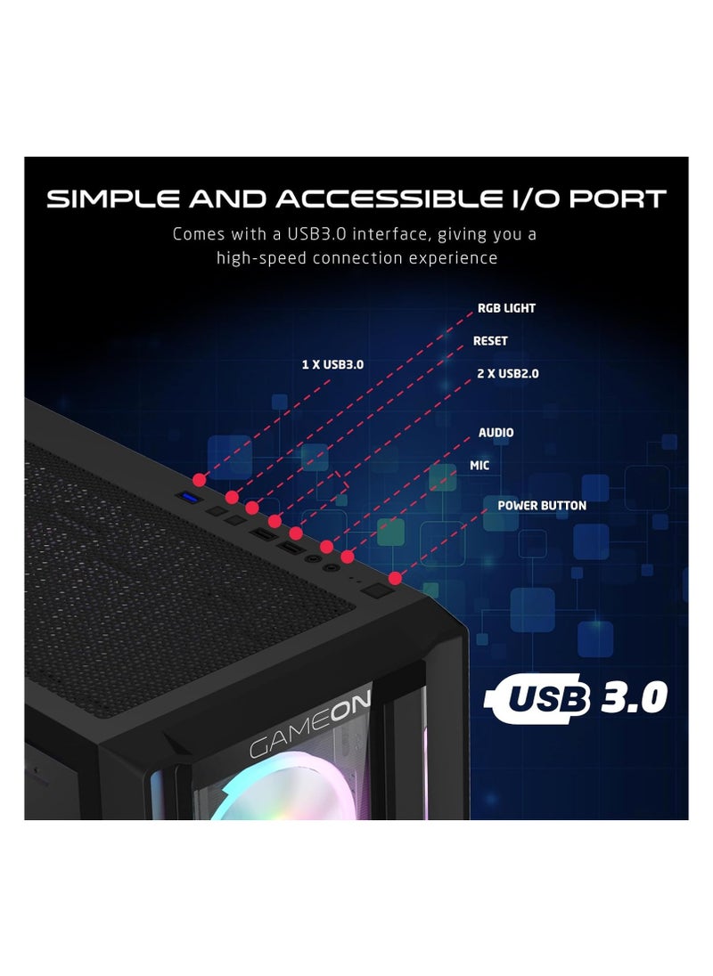 GameOn BUDGET GAMING/WORKSTATION LIQUID COOLED TOWER PC: CORE I7 9700F Processor | RTX 3050 8GB GRAPHICS | 16GB RAM | 1TB NVME/SATA SSD | Windows 10  - Image 3