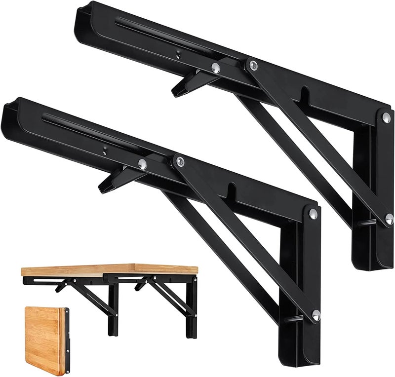 ZOKIXTO Folding Shelf Brackets 1 Pack Heavy Duty Metal Collapsible Shelf Bracket Wall Mounted Triangle Floating Shelf Bracket Space Saving DIY Shelf Hinge for Bench Table 8 Inch - Image 1