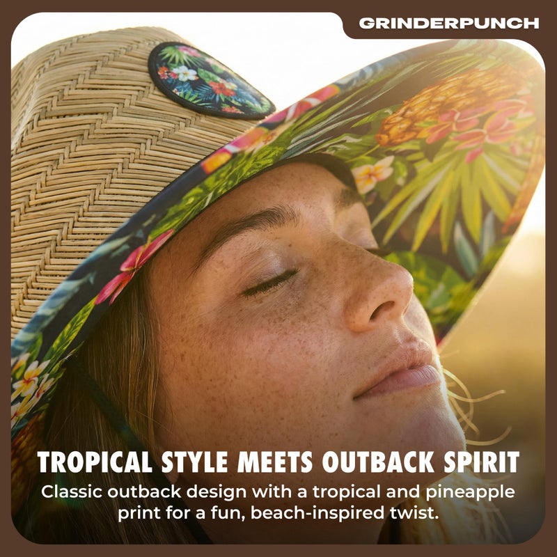 grinderPUNCH Lifeguard Hat Mens Straw Sun Hat for Outdoor, and Travel | UPF 50+ Sun Protection | Straw Beach Hat for Men (Tropical Pineapple) - Image 2