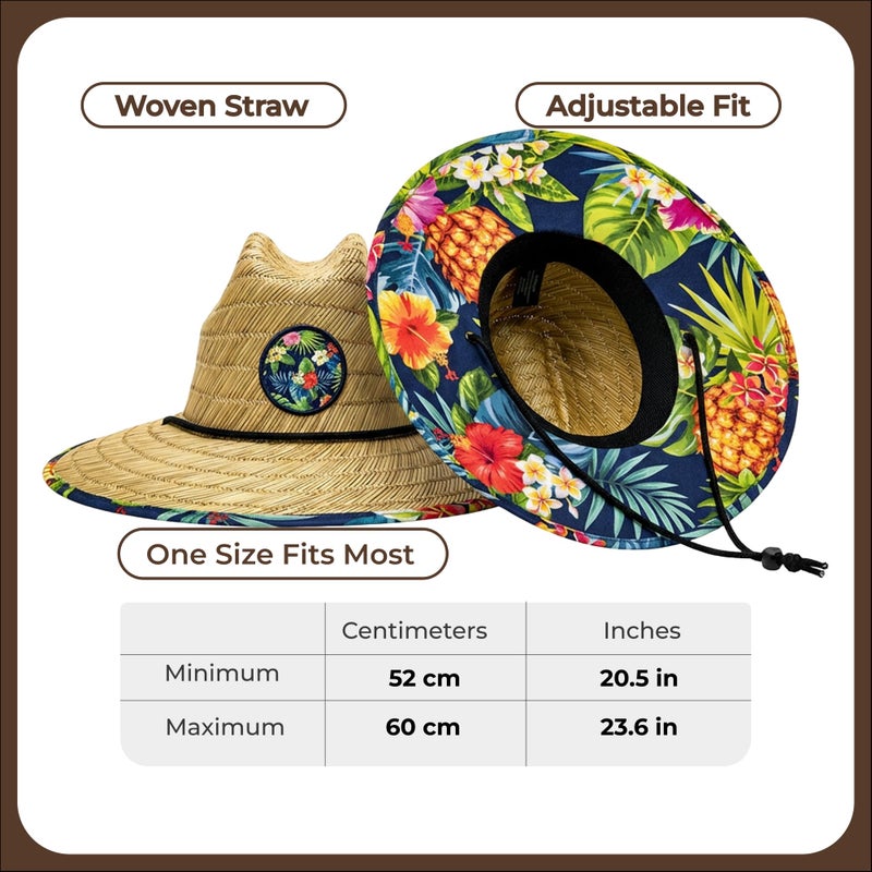 grinderPUNCH Lifeguard Hat Mens Straw Sun Hat for Outdoor, and Travel | UPF 50+ Sun Protection | Straw Beach Hat for Men (Tropical Pineapple) - Image 5