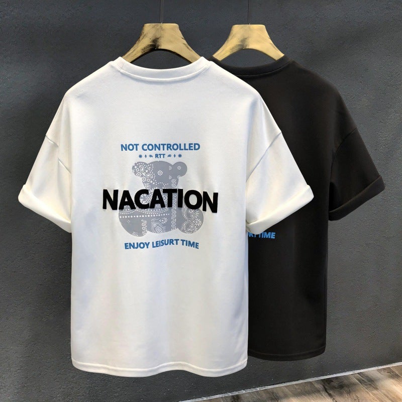 2023 Trendy Bear Printed Casual Short-Sleeved T-Shirt Men'S Summer Ins Loose Top Lovers Half-Sleeved T-Shirt - Image 1