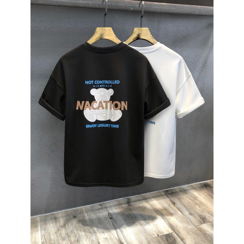 2023 Trendy Bear Printed Casual Short-Sleeved T-Shirt Men'S Summer Ins Loose Top Lovers Half-Sleeved T-Shirt - Image 3