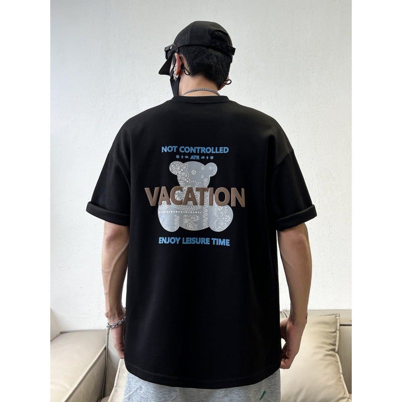 2023 Trendy Bear Printed Casual Short-Sleeved T-Shirt Men'S Summer Ins Loose Top Lovers Half-Sleeved T-Shirt - Image 4