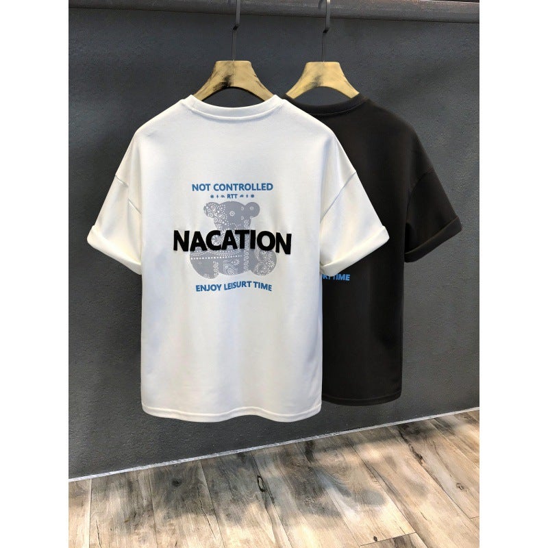 2023 Trendy Bear Printed Casual Short-Sleeved T-Shirt Men'S Summer Ins Loose Top Lovers Half-Sleeved T-Shirt - Image 2
