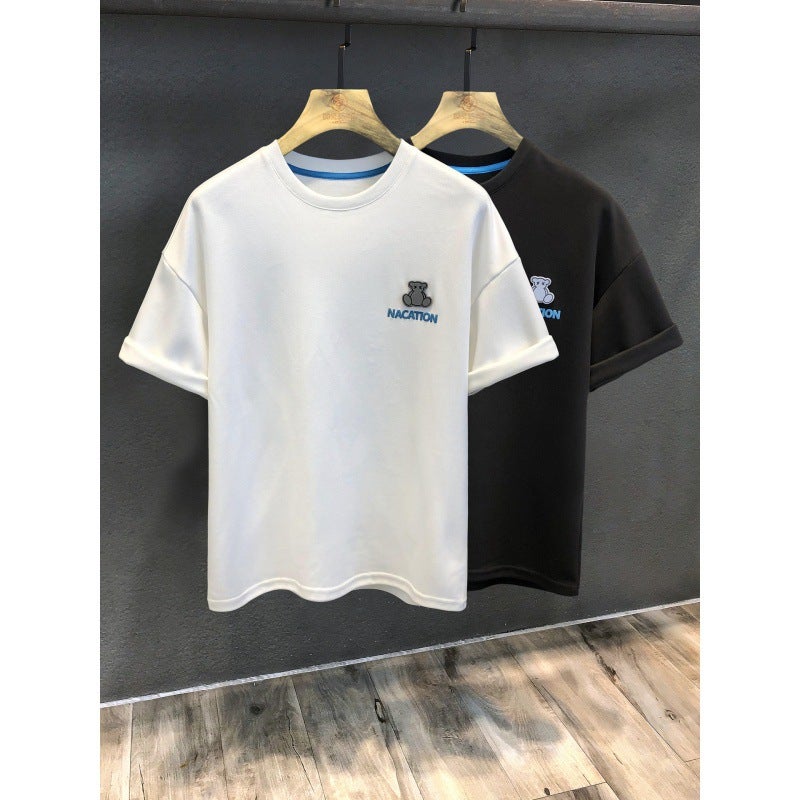 2023 Trendy Bear Printed Casual Short-Sleeved T-Shirt Men'S Summer Ins Loose Top Lovers Half-Sleeved T-Shirt - Image 5