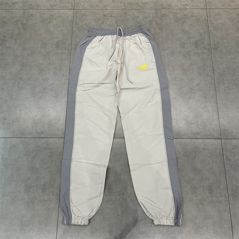 Syna Drill Style American Style Street Hip Hop Embroidered Logo Stitching Collar Windbreaker Jacket Casual Pants suit off-white stitching trousers