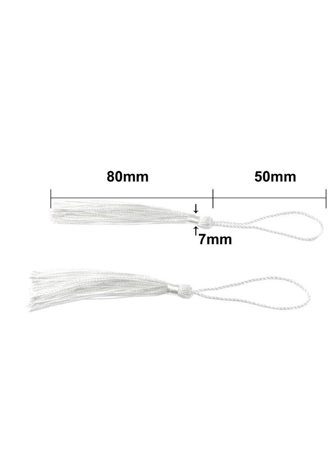 100 Pieces White 13 cm/5 Inch Silk Handmade Soft Tassel Silk Thread Bookmark Tassel with Rope Loop for Jewelry Making DIY Craft Accessories (White) - Image 2