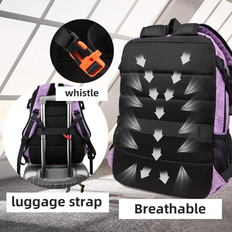 FENGDONG Large Laptop Backpack 17.3 inch Durable Waterproof Travel College Backpack Bookbag for Men & Women Business Backpack with USB Charging Port and Headset Port Light Purple - Image 4