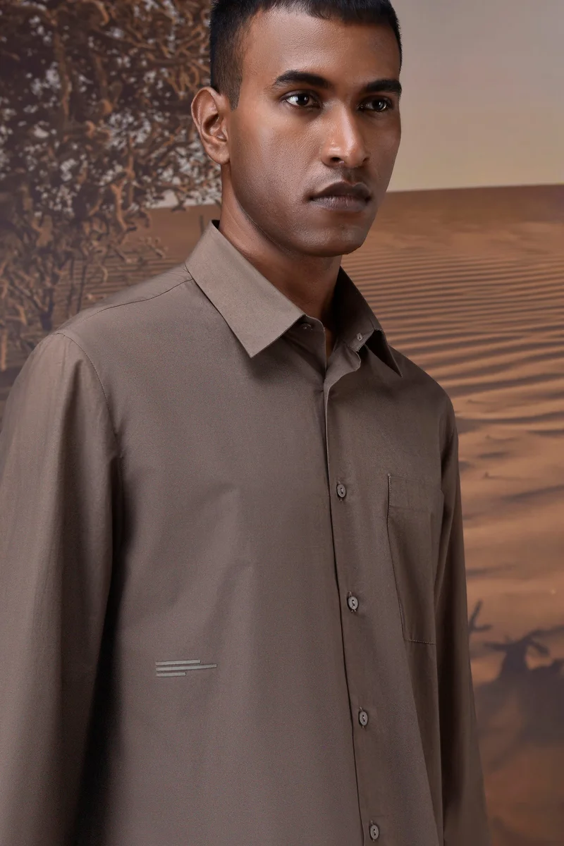 Genes Lecoanet Hemant Classic Giza Poplin Shirt - Beige