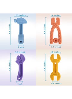 Fu Store 4 Pack Soft Silicone Teething Toys For Toddlers Infant Hammer Spanner Wrench Pliers Tools Shape Baby Teethers Relief Soothe Babies Gums Set (Hammer Set)  - Image 4