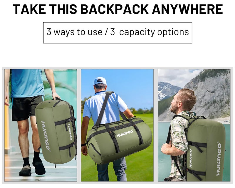 Hulongo 40L/60L/90L Large Waterproof Duffle Bag Backpack for Men, Mens Duffel Backpack Bags for Traveling, Heavy Duty (Green, 90l) - Image 5