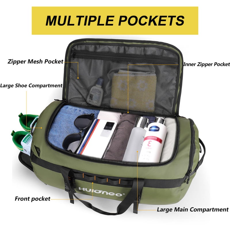 Hulongo 40L/60L/90L Large Waterproof Duffle Bag Backpack for Men, Mens Duffel Backpack Bags for Traveling, Heavy Duty (Green, 90l) - Image 4